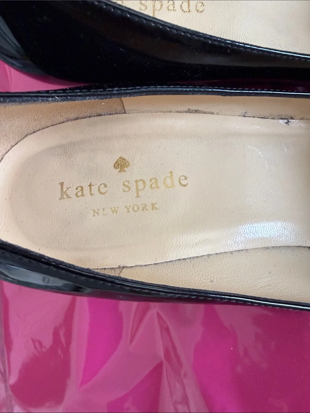 kate spade Black Patent Bow Pumps with Gold Studs
